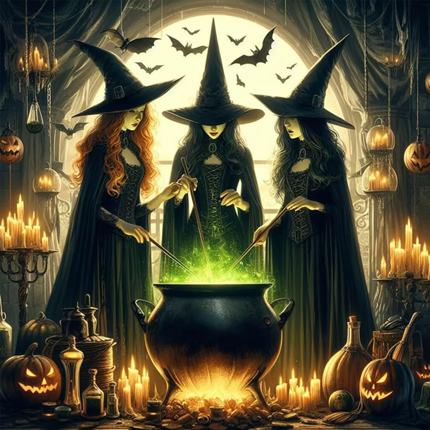 Photo Mosaic Print - RUOPOTY Wiedźma DIY Diamentowa Mozaika Halloween