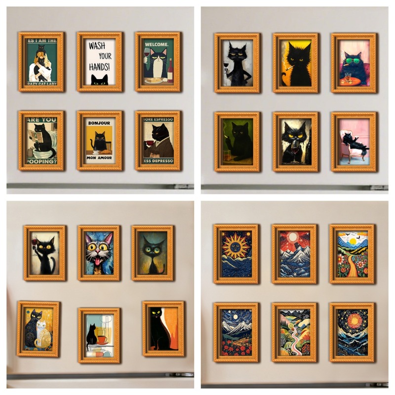 Engraved Wood Frame - 6 szt./zestaw Drewniane magnesy na lodówkę,