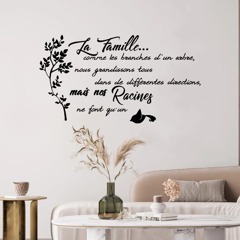 Family Tree Print - Francuska rodzina cytat drzewo ptak naklejka